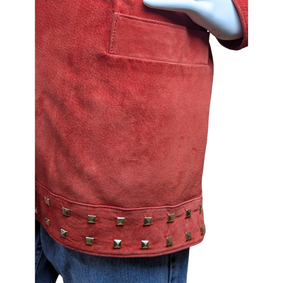 Vintage Danier Suede Leather Jacket | Gold Studded Trim | Oversized Fit - Picture 6 of 10